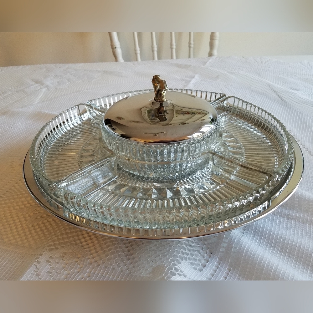 Vintage Kromex Lazy Susan Divided Serving Dish